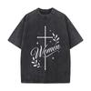Elegant Faith Cross Women Script Des Daily Commute Vintage Distressed T Shirt Loose Washed Sleeve
