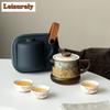 Leisurely Soot Galss Travel Tea Set Kit Handmade 1 Pot 3 Cups Tea Maker Filter Teapot Organizer Portable Outdoor Stock Bags Gift