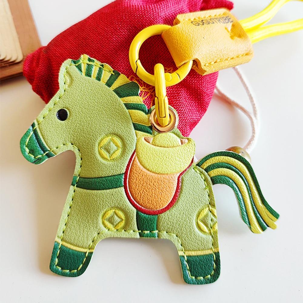 Leather Horse Keychain Access Control Card Holder Zodiac Pony Bag Hanging Year of The Horse