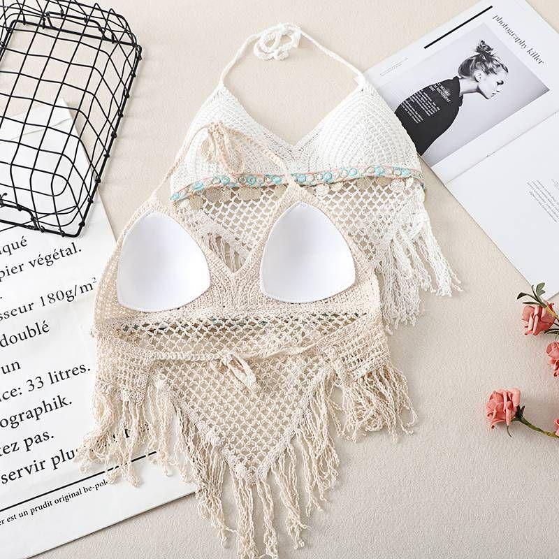 Bohemian Hollow Knit Halter Neck Camisole - Sexy Beach Resort Women's Tank Top