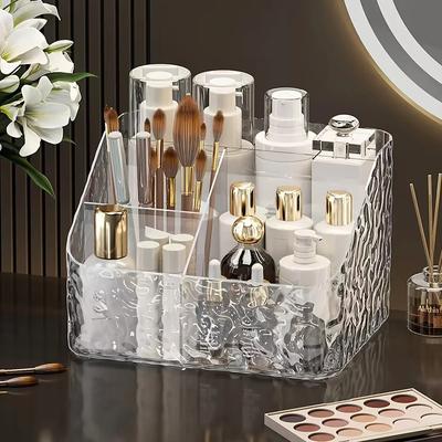 Acryl Kosmetik-Aufbewahrungs-Organizer mit 4 Fächern, Transparenter Halter für Make-up und Hautpflegeprodukte, Büro Schreibtisch Schreibwarenbox