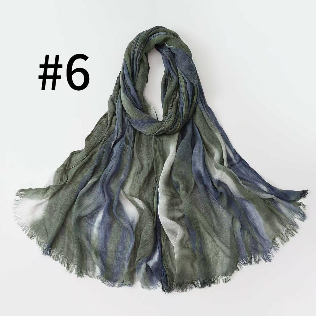 Retro Gradient Pleated Stripe Cotton Headscarf - Women's Large Ethnic Wrap