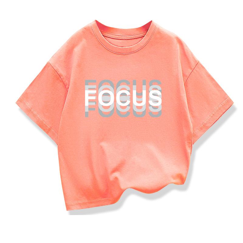 Summer Kids Cotton High Quality Casual Sports Loose Oversized Funny Focus Print Round Neck Short Sleeved Tshirt Boys Girls Tops
