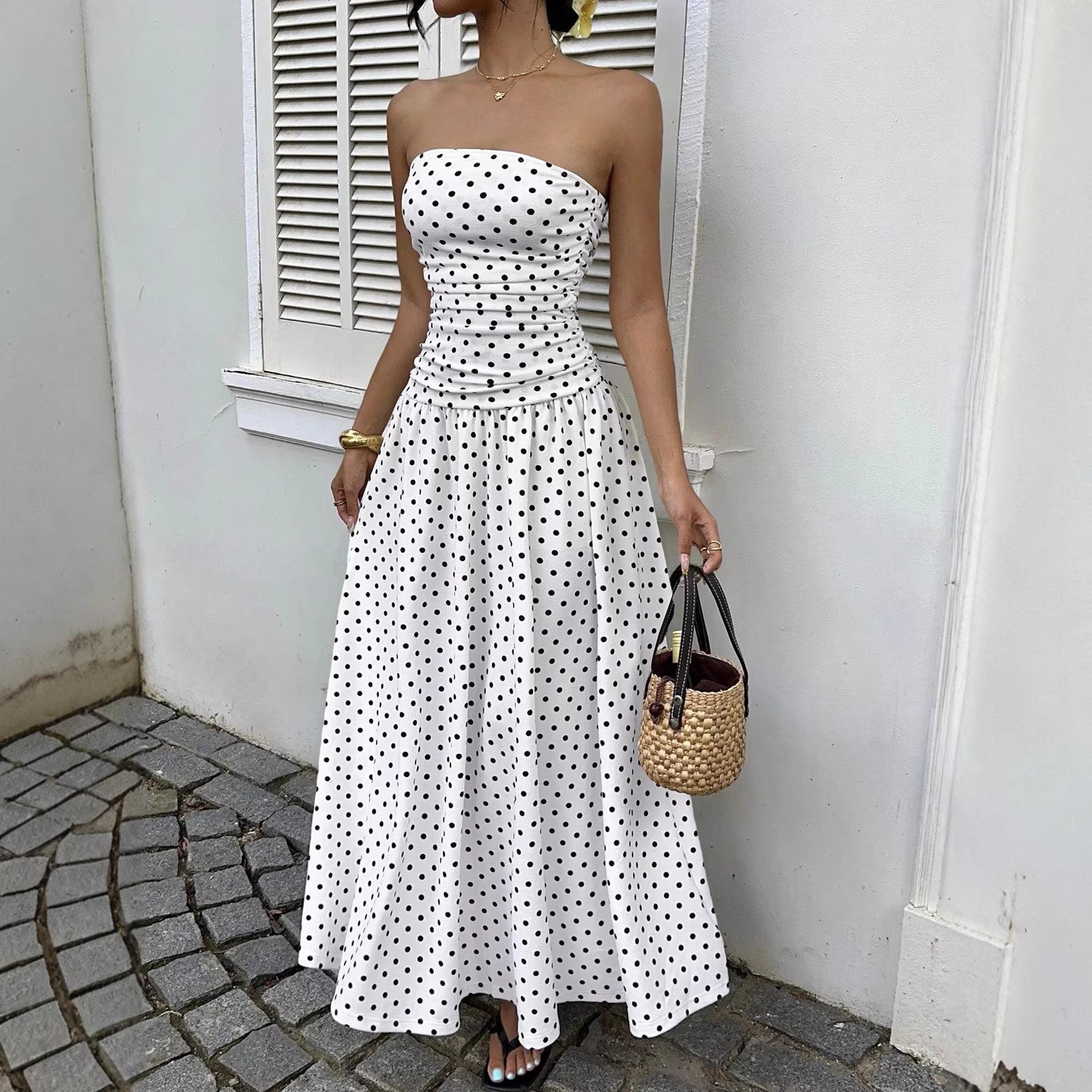 Spring and Summer New Style Sexy Polka Dot Elegant Waist-Slimming Slimming Dress Evening Gown S белый