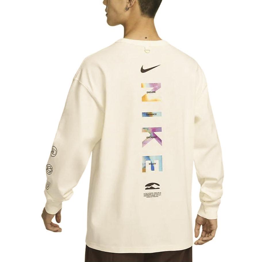 Nike Letter Logo Life Motto Round Neck Casual Loose Long Sleeve Drop Shoulder T-Shirt Men T-Shirt Sail-White HF6173-133