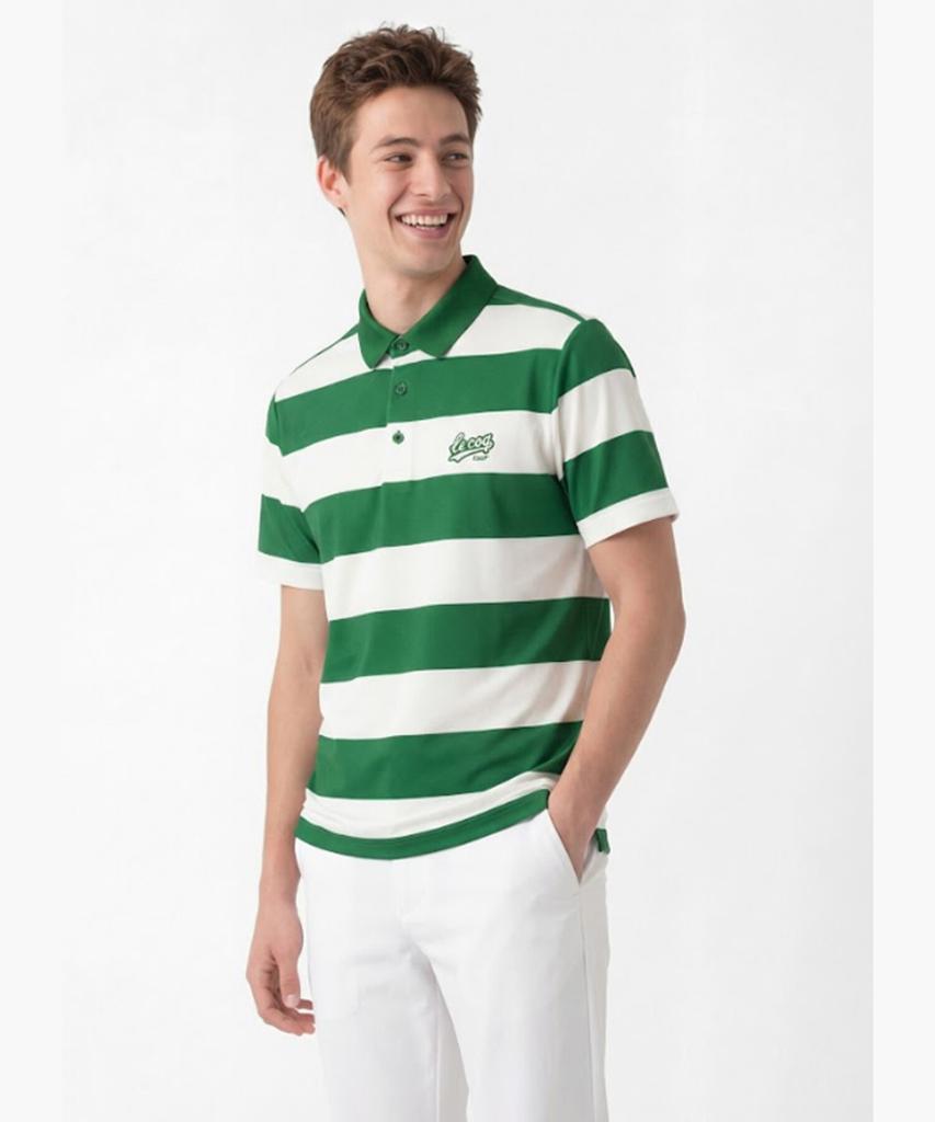 LECOQ GOLF Men'S Airy Stripe Collared Short Sleeve T-Shirt _Gren Gr221Mts44