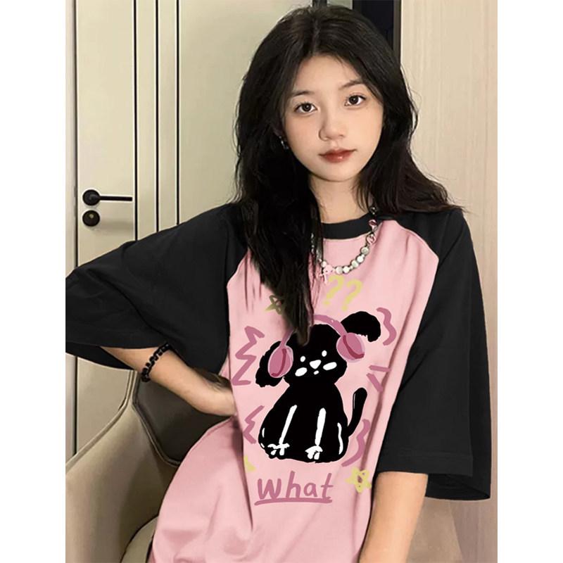 Women's Plus Size Retro Color Block Raglan Short Sleeve Cotton T-shirt