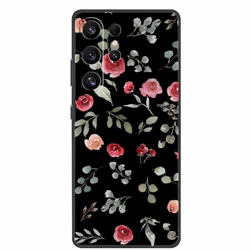 For Samsung Galaxy S26 Ultra Case Cute Floral Black Luxury Soft Silicone Back Cover For Samsung S26 Ultra Cases GalaxyS26 Ultra