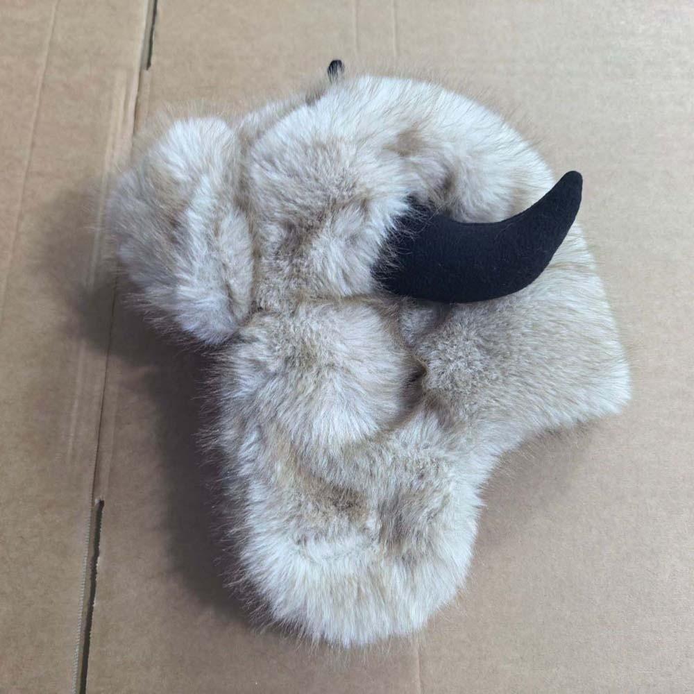 Windproof Fabric Faux Fur Hat Mink Texture Ear Flap Headwear Bull Horns Bonnet Cold Weather