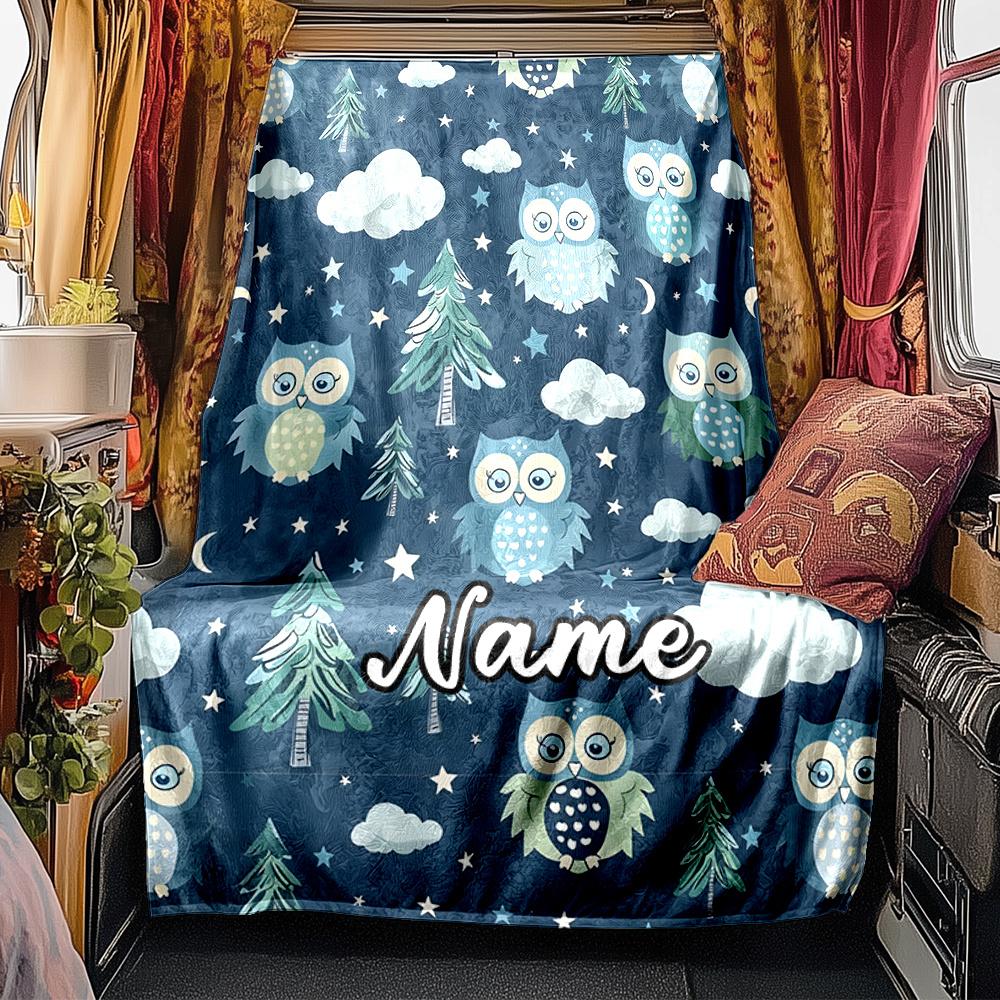 Owl Forest Night Sky Design With Clouds And Stars Blanketcustomize Your Name Lightweight Comfortable And Stylish Blanket For Travel Bed Home Chair