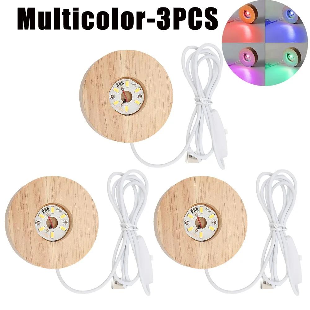 Wooden LED Display Base Light Luminous USB Lamp Holder for Crystal Ball Glass Resin Art Ornament Stand Decor Kids Gifts