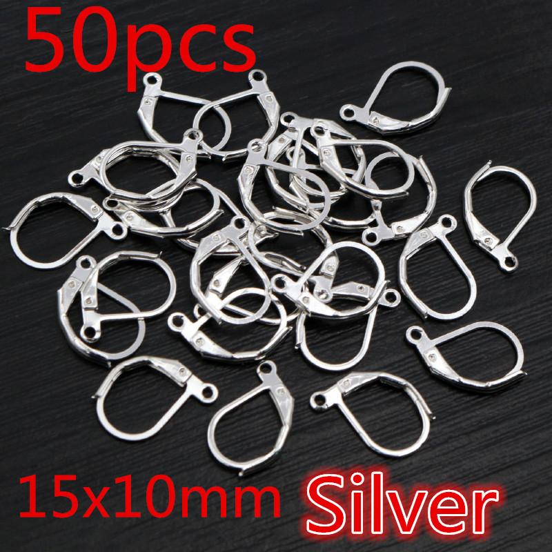 30-50pcs Fashion Bronze Rhodium Gold Silver Plated French Earring Hooks Wire Settings DIY Jewelry Making Findings Accessories