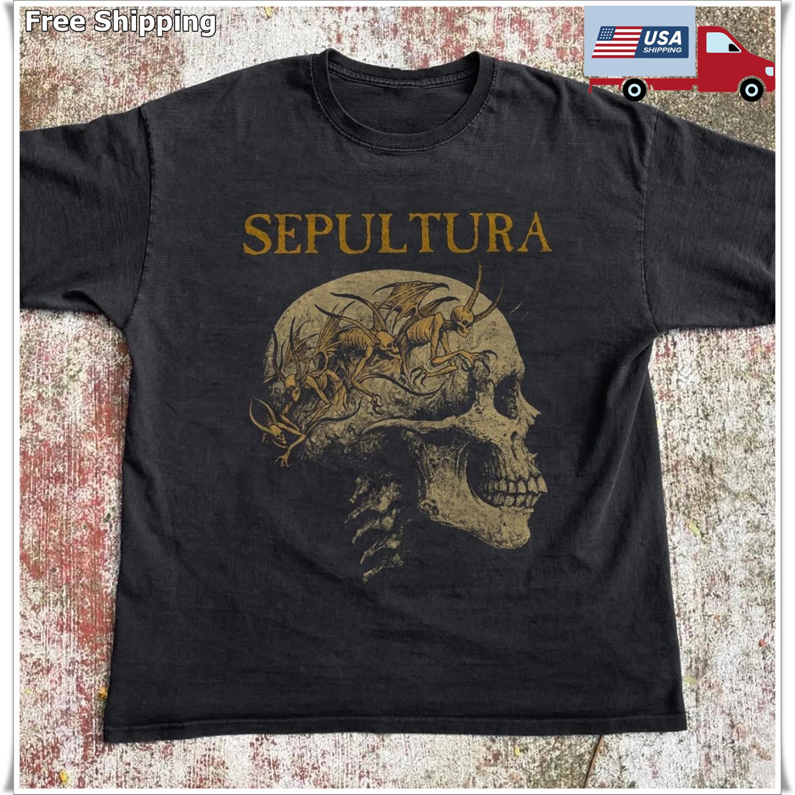 Sepultura Skull Wings T-shirt, Unisex Black Cotton T-shirt, Size S-5XL XL