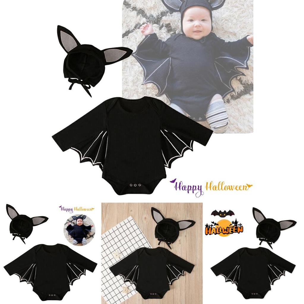 Boys And Girls European And American Style Halloween Batman Hat Long Sleeve Jumpsuit Set