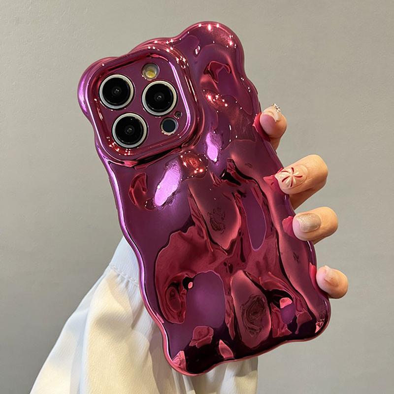 Fashion Plating Rose 3D Bubble Wave Case For iPhone 16 Pro Max 17 13 14 12 11 15 Plus Soft Glossy Silicone Back Cover