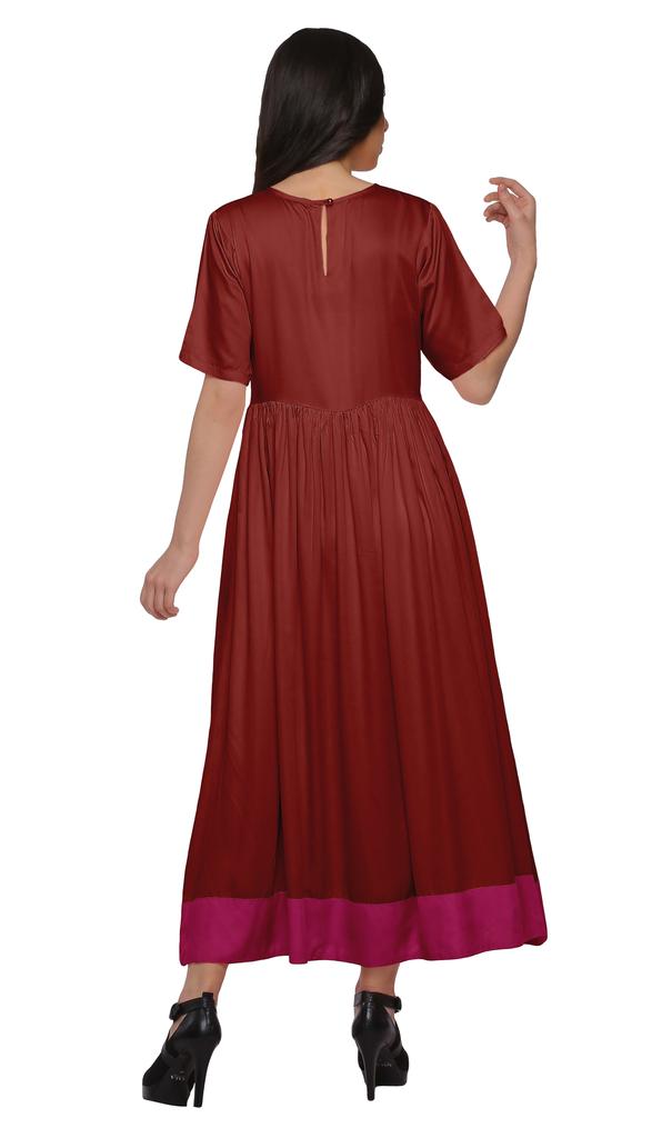 Moomaya Solid Casual Cotton Dress For Women A-Line Long Maxi Kurti Women