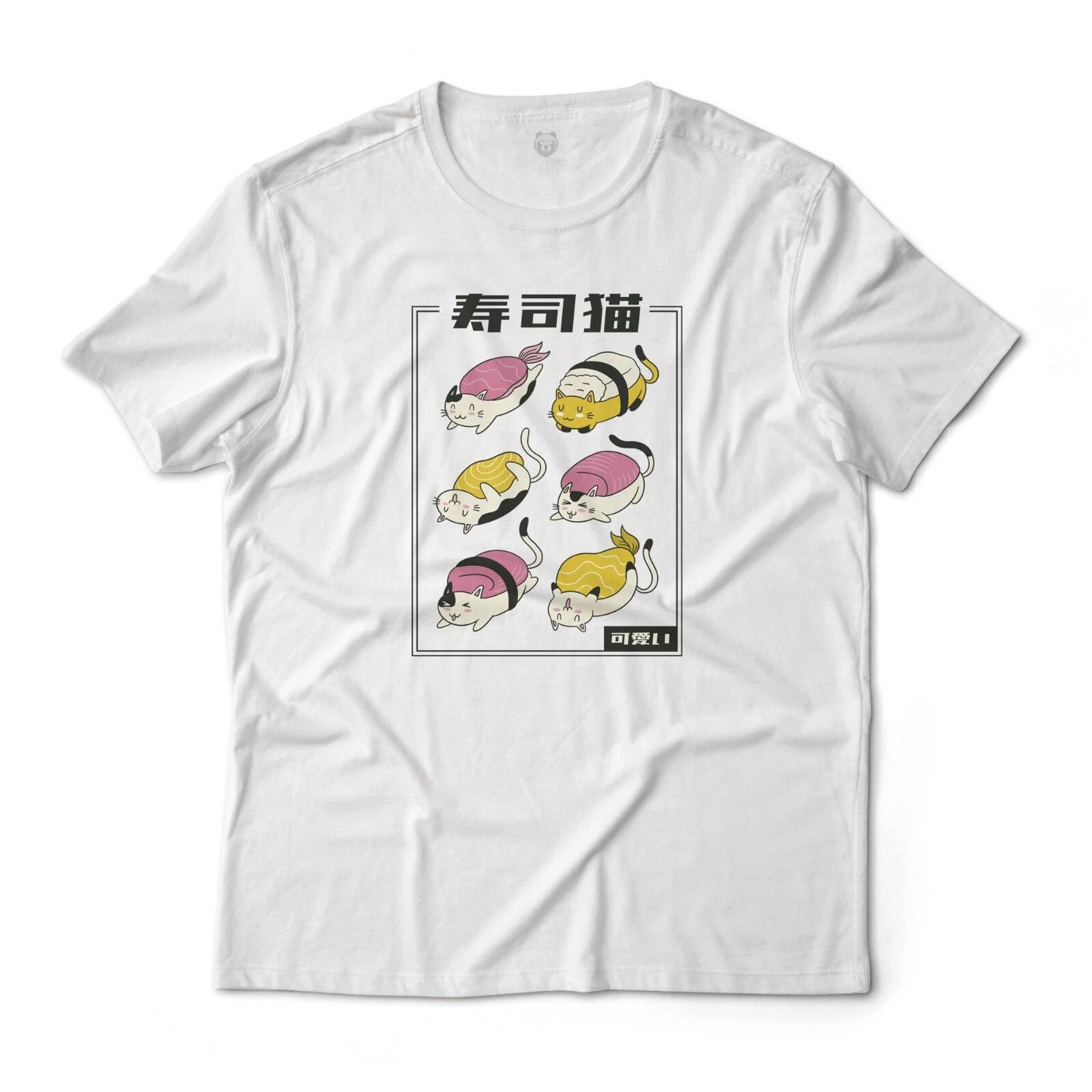 Japanese Cute Sushi Cats Funny Aesthetic Graphic T-T-Shirt Unisex 100% Cotton Tee 4XL