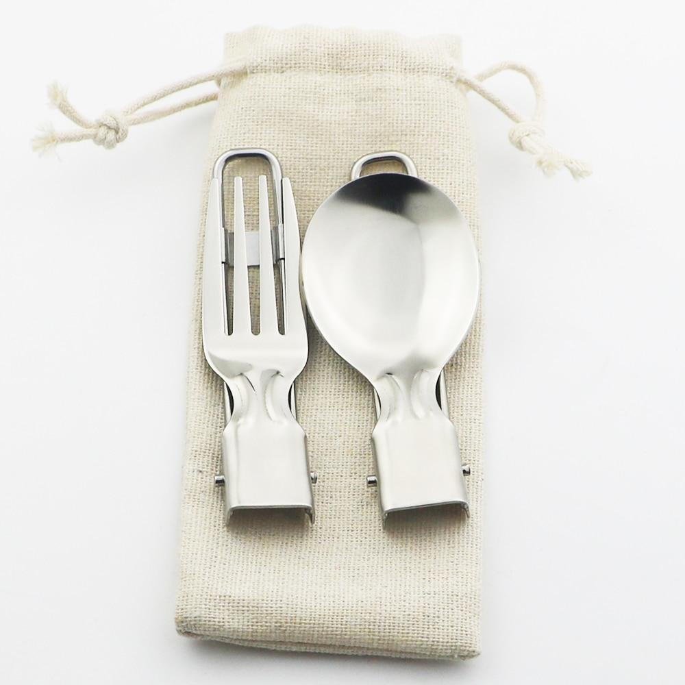 Silver Dinnerware Fold Flatware Set for Spoons Instant Noodle Fork Picnic Hiking Tableware Stainless Steel Cutlery Outdoor Silverware