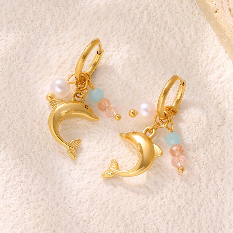 Beach Wind Titanium Steel Earrings for Women - Luxurious High-End Style - Dolphin and Star Pendant Earrings - Ocean Earrings