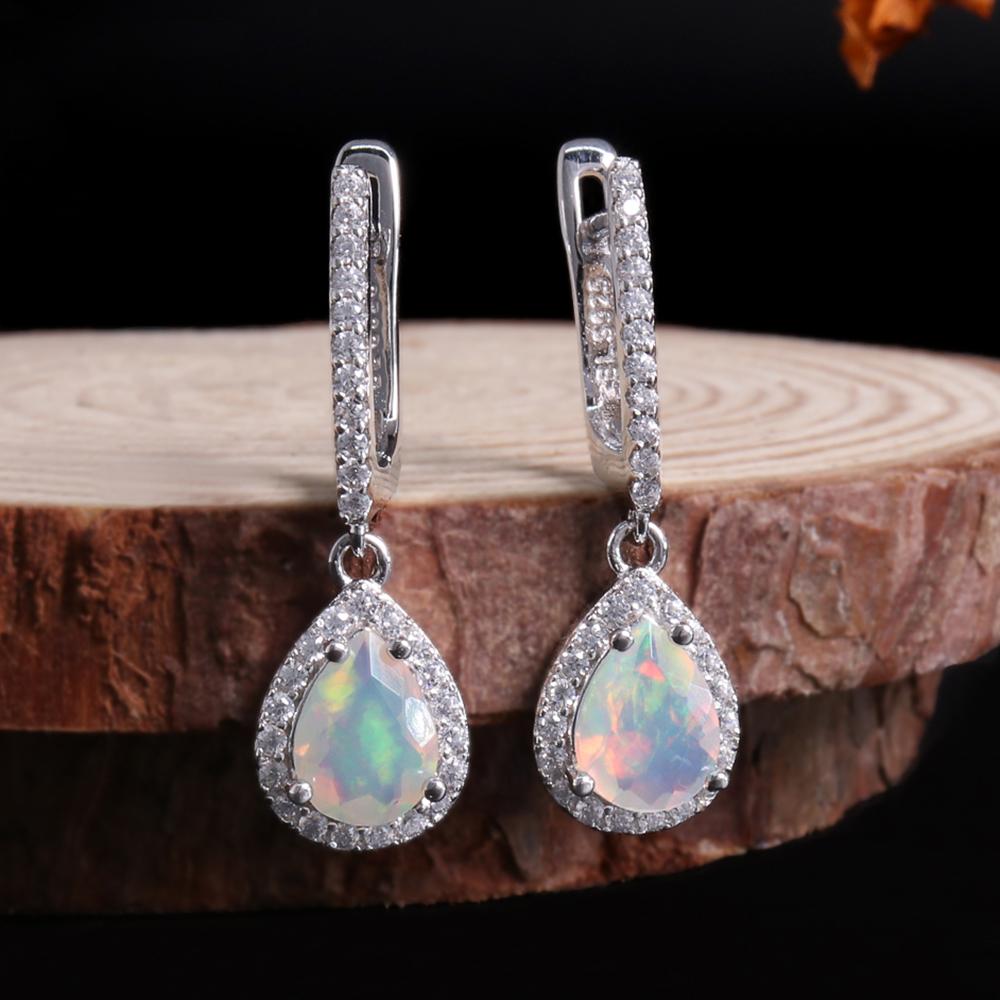 925 Sterling Silver Jewelry Set with  Ethiopia Opal Gemstones Fine Jewelry Earrings Pendant Ring for Women Daily Wear Nice Gift
