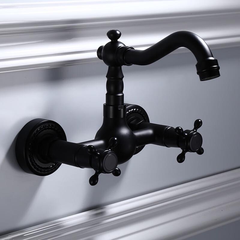 TLXT Black Wall-Mounted Bathtub Mixer Faucet