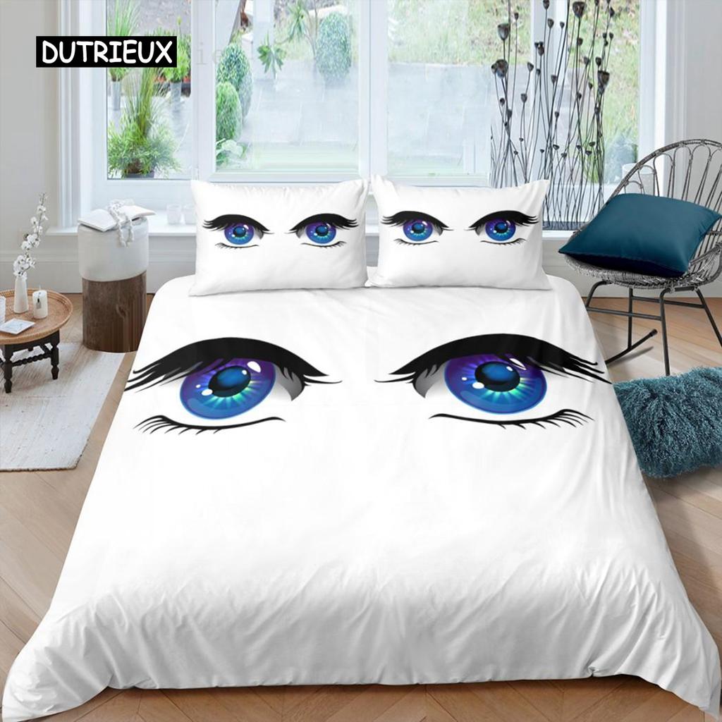 Cartoon Eyes Duvet Cover Set Facial Features Face Organs Twin Bedding Set for Adult Kids Queen King Microfiber Comforter Cover