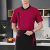 Kochuniform Schürze Set Stehkragen Kurzarm Atmungsaktive Küchenjacke mit Mehrzwecktaschen-Design Patchwork-Farbe Küchenpersonal Kleidung