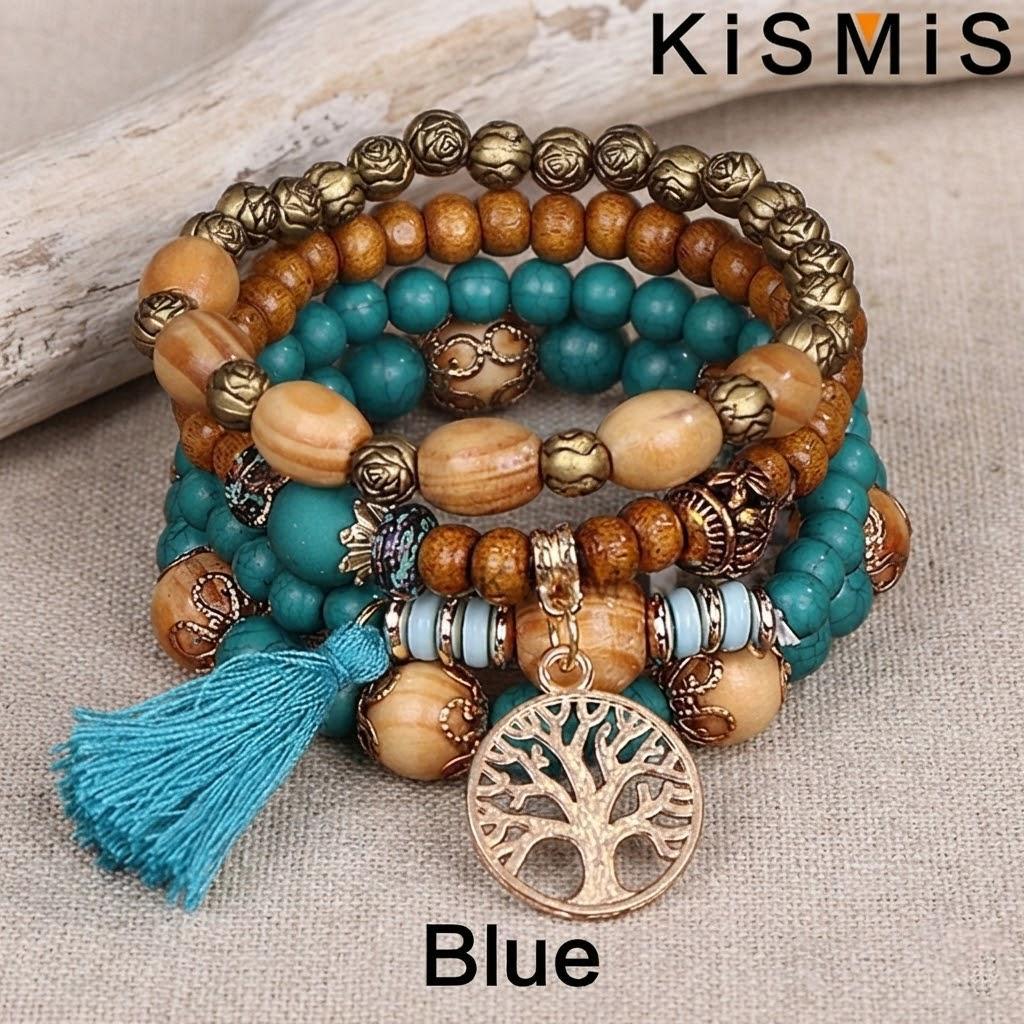

Bohemian Beaded Jewelry Bracelet Set 4Pcs Elastic Bracelets for Women Accessories Boho Style Jewelry синий