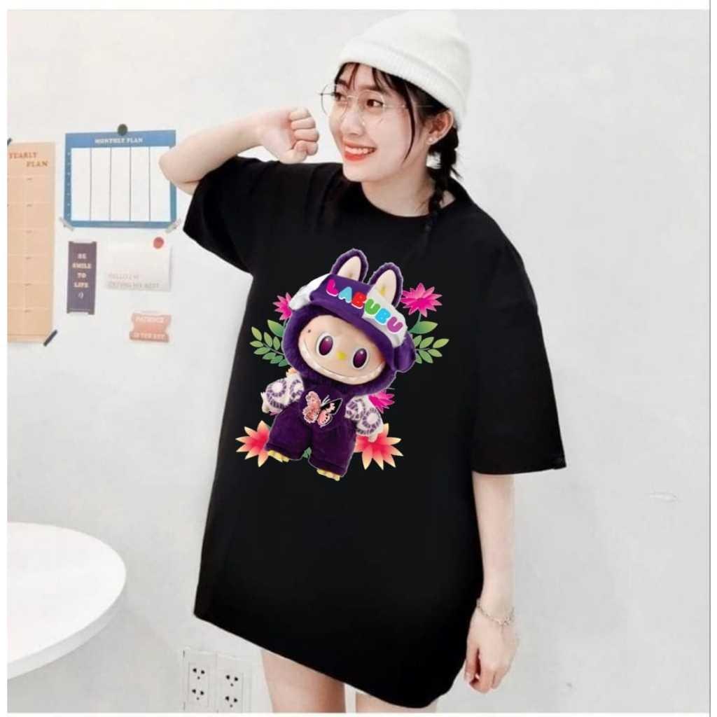 LABUBU Printed Women's Round Neck Short Sleeve Fashion Versatile LABUBU Cartoon Pattern T-shirt Summer Casual Street Top