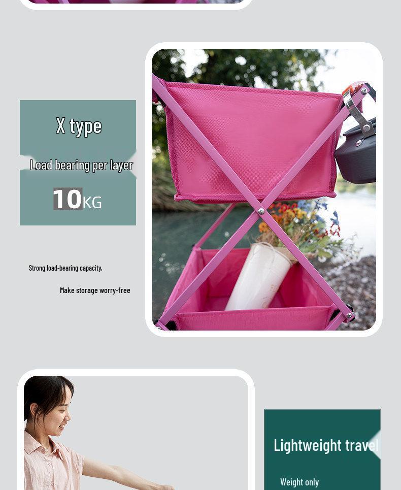 Portable Multi-layer Camping Storage Rack and Folding Table with Cloth Bag