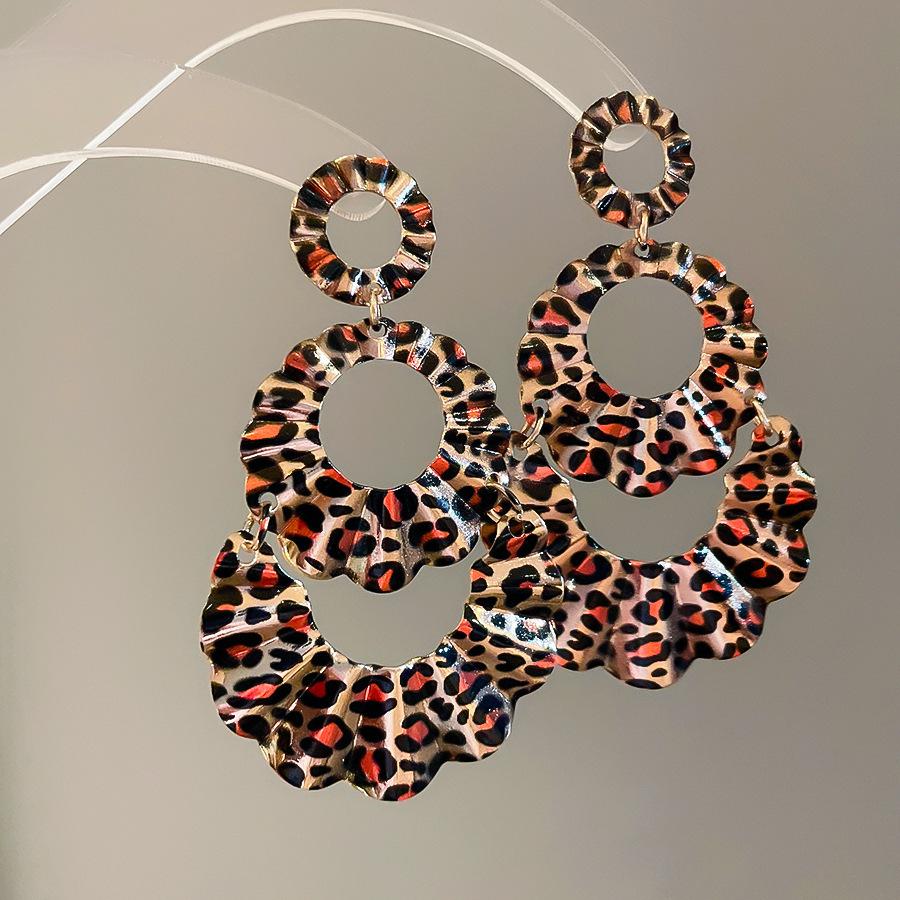 European and American retro fabric flower fringed leopard print earrings earrings personalized temperament earrings women