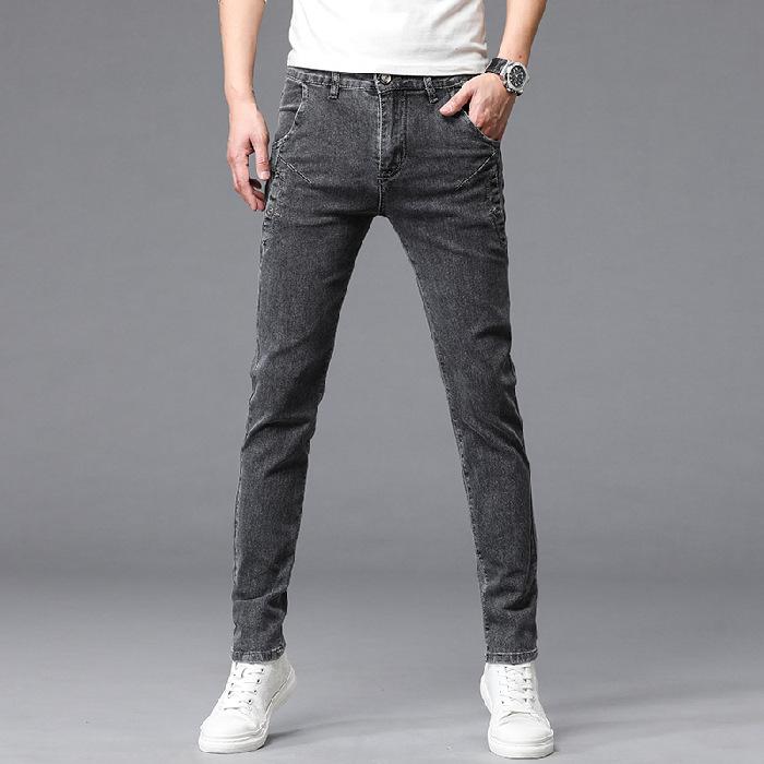 Spring men's jeans slim fit elastic pants men's trendy Korean style casual trousers