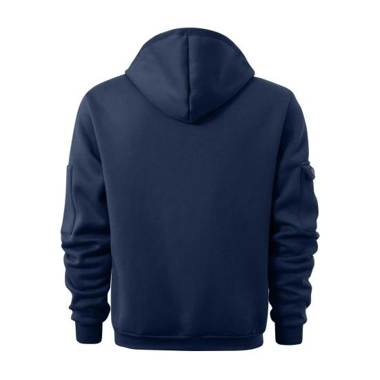 Men Spring Fall Fitness Hoodie with Zipper Decor Plush-lined Hooded Multi Pockets