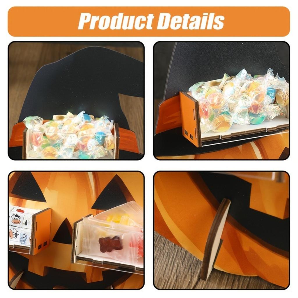 Halloween Wooden Pumpkin Candy Display Stand, Holiday Festive Wooden Candy Holder Tabletop Decor