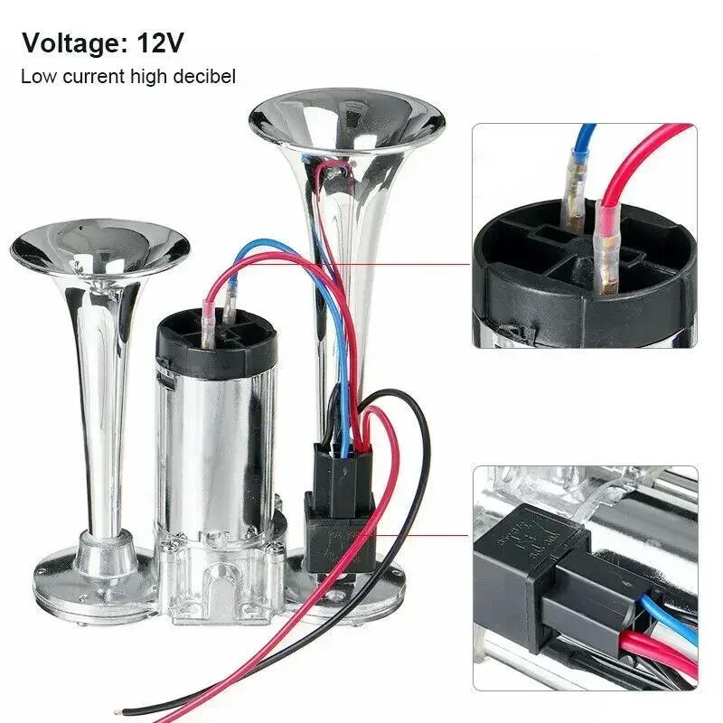Super Loud Electric Speaker Car Air Horn Set 12V/24V For Motorcycle Boat Truck with Wires and Relay 110dB Hooter Dual Trumpets