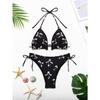 Zebra Streep Driehoek Bikini Set Knoopsluiting Hoge Uitsnijding Twee Delig Zwempak