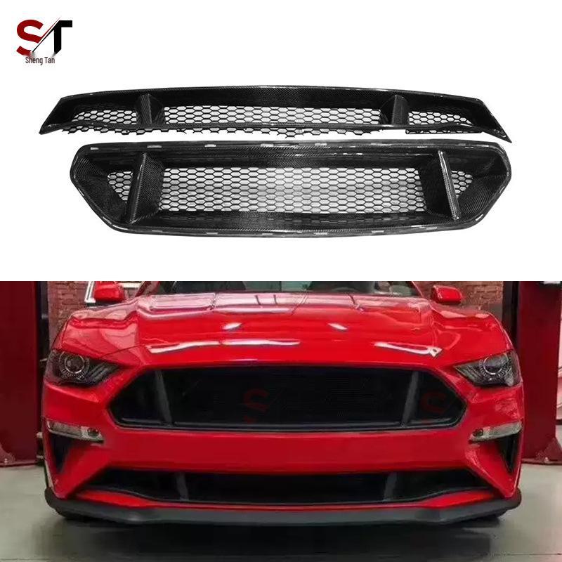 Carbon Fiber Front Grille Mesh Set for 18-22 Ford Mustang Bumper Modification