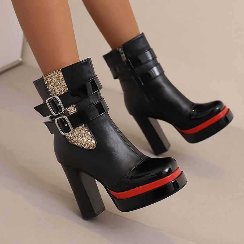 Women's high-heeled short boots sexy European and American style waterproof table thick-heeled large-size Roman boots