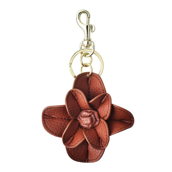Keychain Pendant Hand-Sewn Imitation Leather Camellia Flower Design Key Chain with Metal Lobster Clasp Lightweight Bag Charm Accessory кофейный