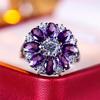 Luxury Female Crystal Purple Zircon Stone Sun Flower Engagement Ring Vintage Silver Color Wedding Jewelry For Women