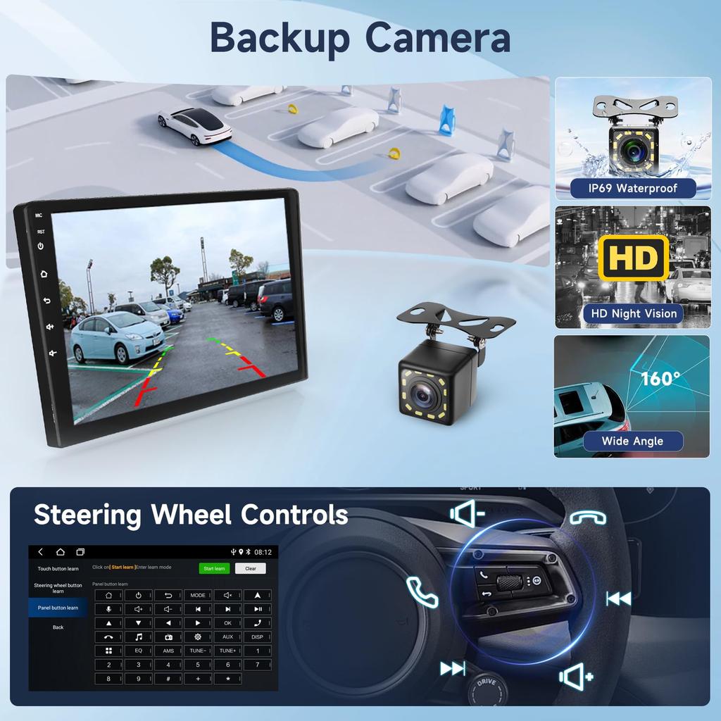 Hodozzy Android Car Audio Bluetooth 2 DIN Zoll IPS Touchscreen Auto Multimedia unterstützt Autoradio GPS DSP Spiegel FM RDS SWC mit Rückfahrkamera