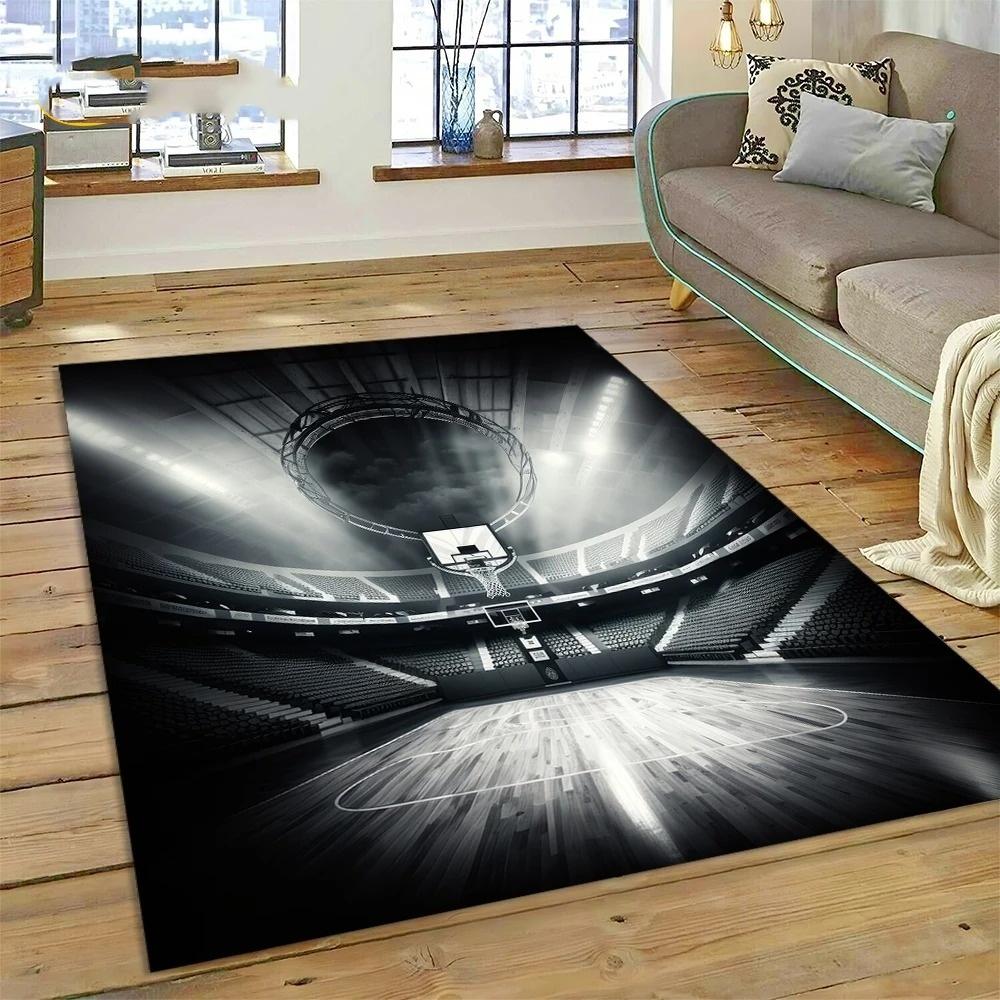 Basketball Court Frame Rug Cartoon Kids Play Mat Non Slip Floor Rug for Bedroom, Living Room Playroom Decor