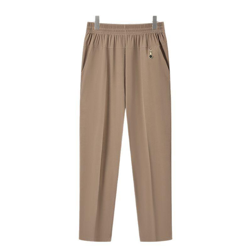 Middle Aged and Elderly Women's Summer Thin Pants Mom's Pants Plus Size Straight Leg Pants Grandma's Ice Silk Cropped Pants