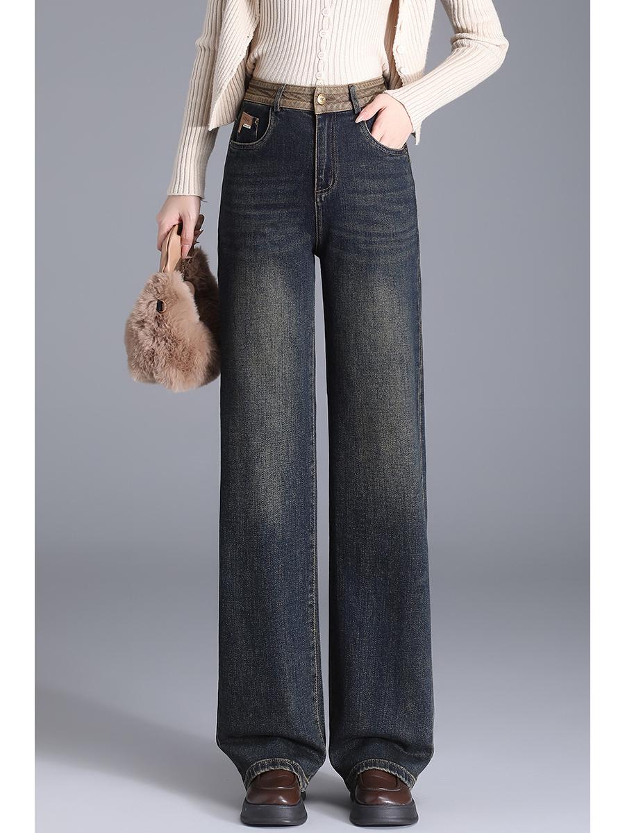 

Women s Spring 2026 Retro Blue High-Waisted Wide-Leg Jeans - Fashionable Casual Style XL/29 (115-125 lbs)