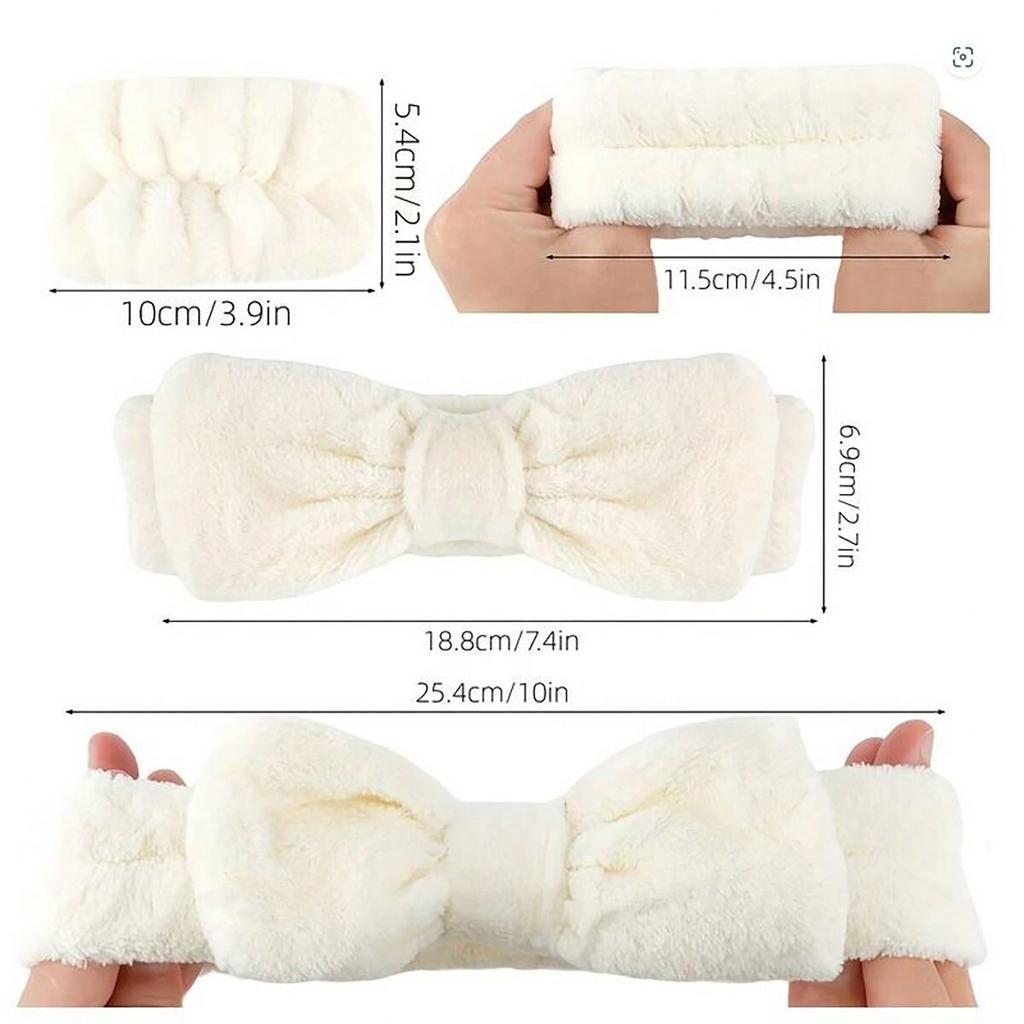 3pcs/set-  Headband Wrist Washband Set, 1 Pc Coral Fleece Facial Makeup Headband High Elastic Hair Band And 2 Pcs Wrist Washband