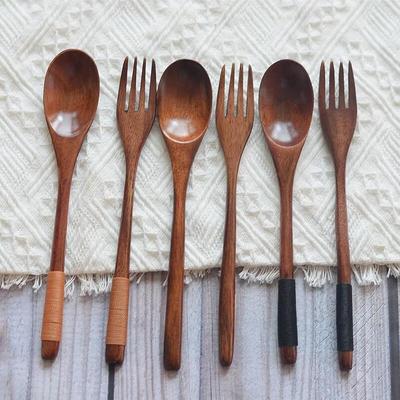 Nanmu Wooden Long Handle Spoon and Fork Set