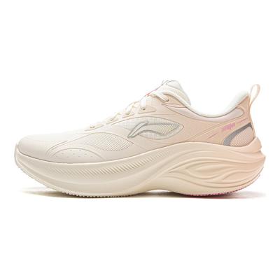 LiNing Lingbo V2 Thick Sole Increased Height Soft Rebound Casual Running Shoes Women Sneakers Off-White Light-Peach ARSV104-4