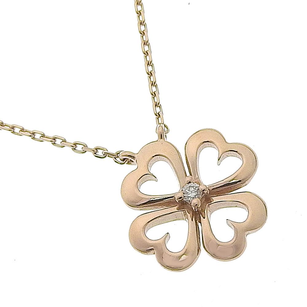 

STAR JEWELRY Clover Necklace K10 Pink Gold/diamond Clover 1.6g Women Used