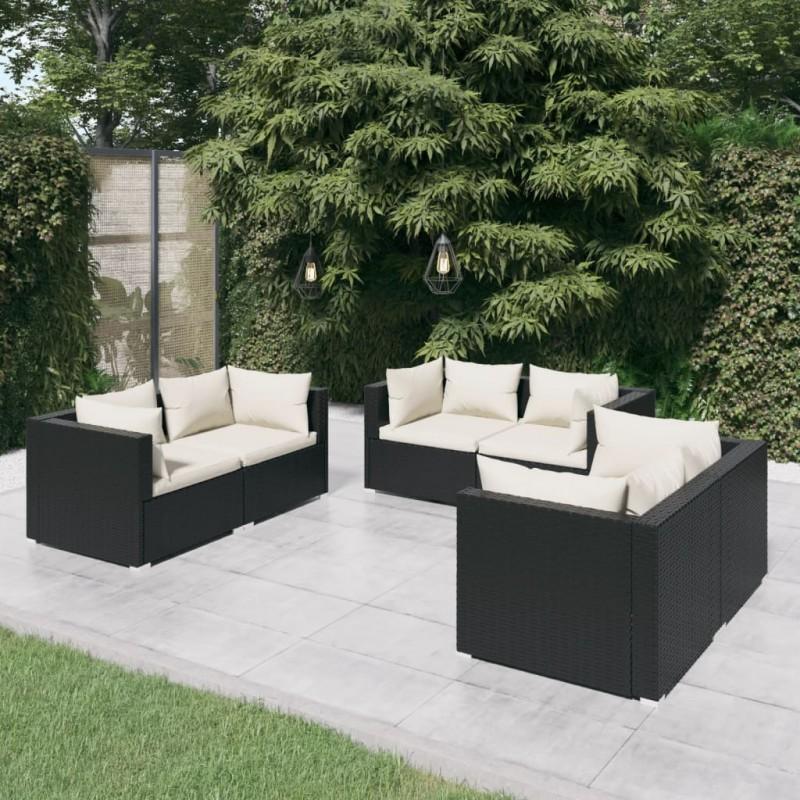 Día y Noche - Día y Noche Set de muebles de jardín 6 pzas y cojines ratán sintético negro