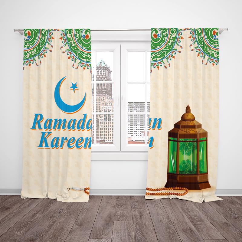 2 pieces - Ramadan Auspicious - Theme printed curtain - Polyester material - suitable for bedroom, living room, study, private s